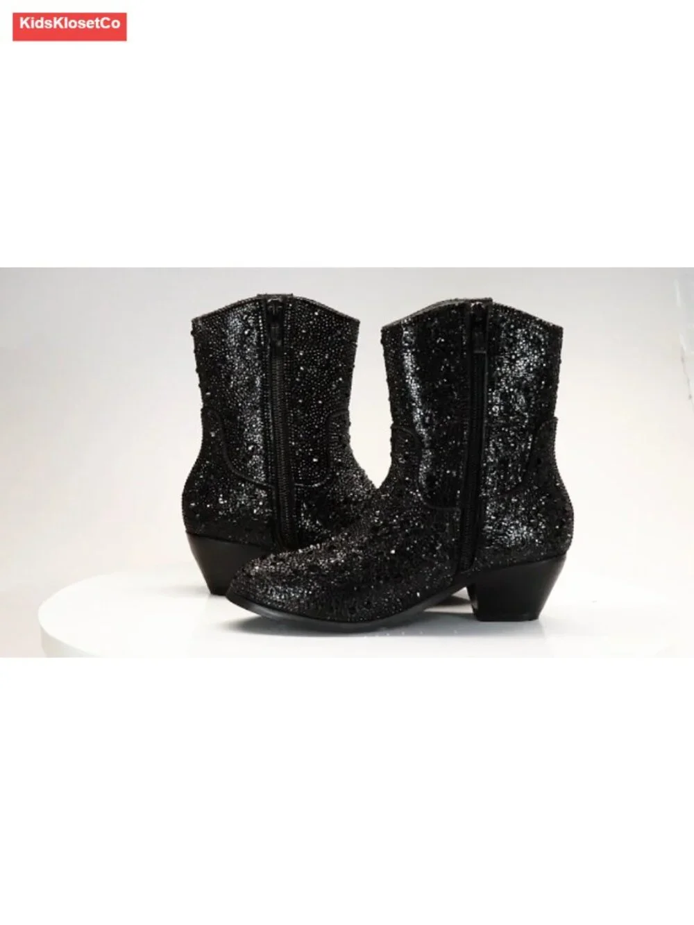 Badgley Mischka Sparkly Cowgirl Boots for Girls, Low Heel Rhinestone Party Boots